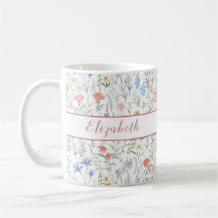 Taza De Café Pradera de flores silvestres coqueta personalizada