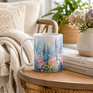 Taza De Café Pradera de flores silvestres en acuarela pastel