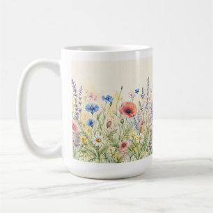 Taza De Café Pradera floral de flores silvestres en acuarela