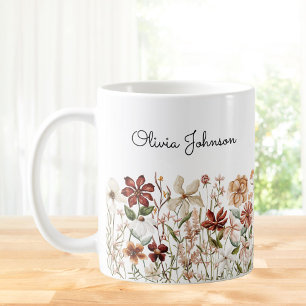 Taza De Café Prado de flores silvestres vintage con acuarela pe