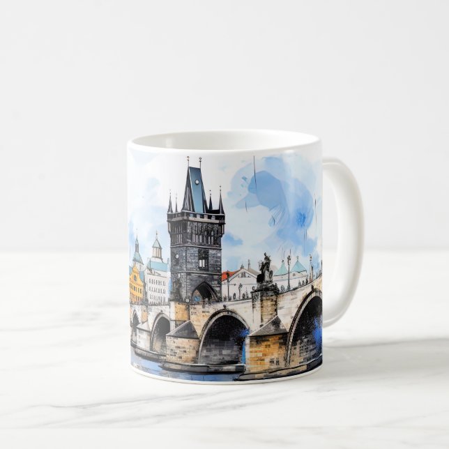 Taza De Café Praga: Acuarela del puente Carlos (Anverso derecho)