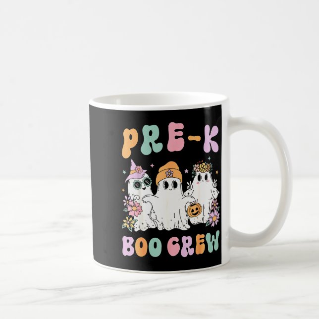 Taza De Café Pre-k Boo Crew Groovy Halloween Floral Ghost Pre K (Derecha)
