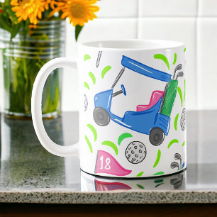Taza De Café Preámbulo de golf verde azul rosa