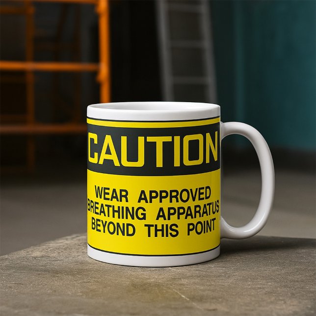 Taza De Café Precaución Rótulo Uso Aparato De Respiración Aprob (Subido por el creador)