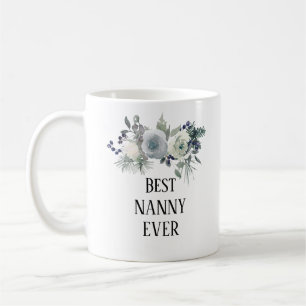 Taza De Café Preciosa azul floral mejor niñera jamás