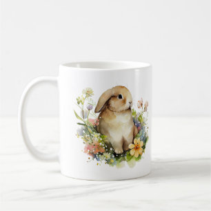 Taza De Café Precioso conejo conejo en una guirnalda de flores