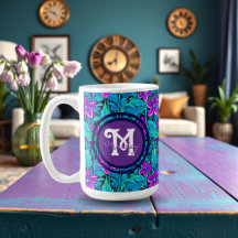 Precioso personalizado floral púrpura y azul turqu