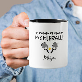 Taza De Café Preferiría Jugar A Pickleball Nombre Personalizado