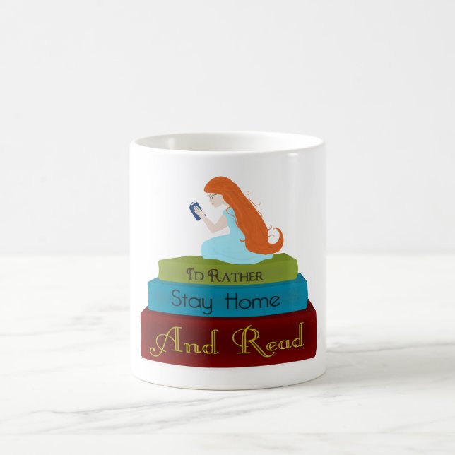 Taza De Café Prefiero quedarme en casa y leer (Centro)