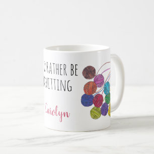 Taza De Café Prefiero tejer, tu nombre, bolas de hilo