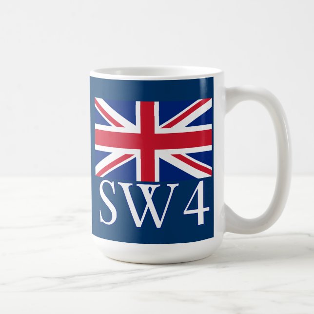 Taza De Café Prefijo postal SW4 de Londres con Union Jack (Derecha)