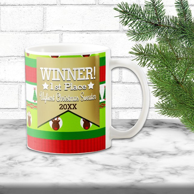 Taza De Café Premio WINNER Navidades feos Patrón de suéter (Subido por el creador)