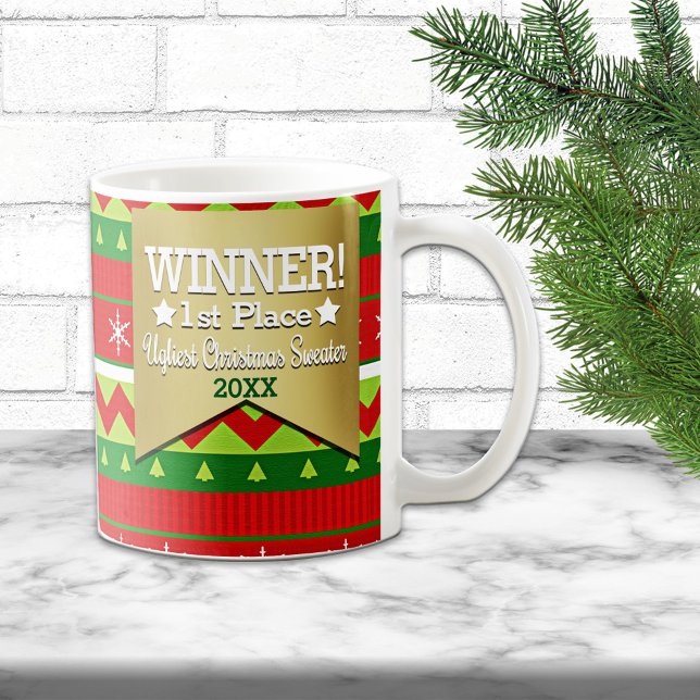 Taza De Café Premio WINNER Navidades feos Patrón de suéter (Subido por el creador)