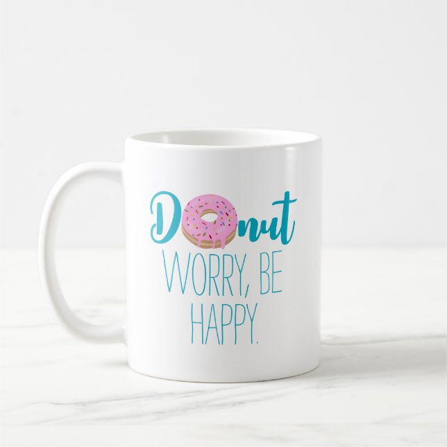 Taza De Café Preocupación de ser feliz texto azul (Izquierda)
