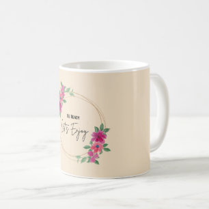Taza De Café Prepárate Disfrutemos Floral Acuarela Elegante D