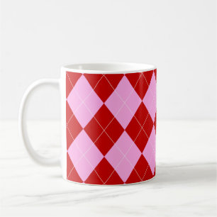 Taza De Café Preppy Argyle Tartán Diamond Plantado Rojo Rosa