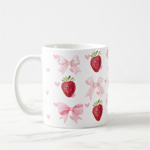 Taza De Café Preppy Coquette Bow Mug Strawberry Pink Girly