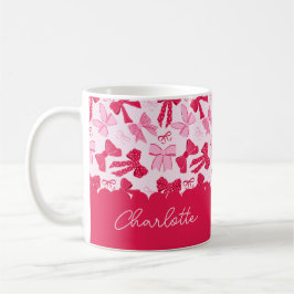 Taza De Café Preppy Hand Drawn Coquette Pink Red Bows