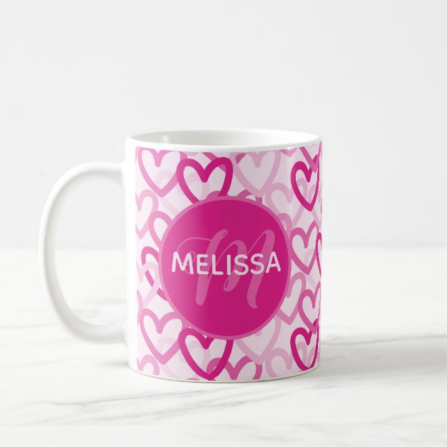 Taza De Café Preppy Hearts Pink (Izquierda)