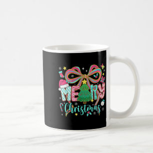Taza De Café Preppy Merry Christmas Coquette Bow Navidades rosa