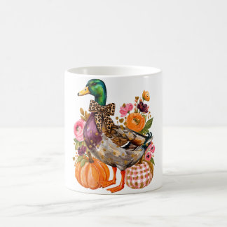 Taza De Café Preppy Otoño Pato Silvestre Leopardo Lazo Calabaza