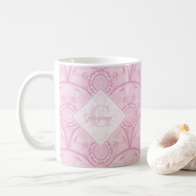 Taza De Café Preppy personalizada en Mandala rosa Art Deco (Con donut)