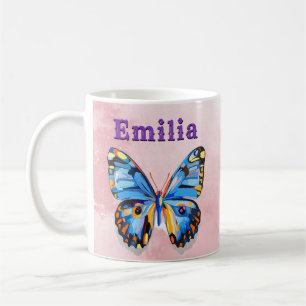 Taza De Café Preppy Personalizado de mariposa rosa azul persona
