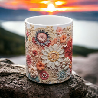 Taza De Café Pressed Flowers Mug, Boho Wildflowers Cottagecore 