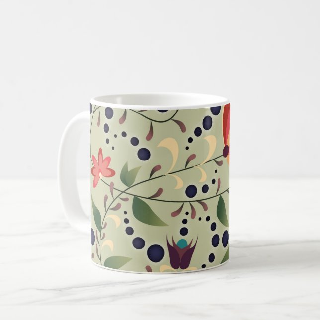 Taza De Café Pretty Abstract Flower Pattern on Sage Green (Anverso izquierdo)