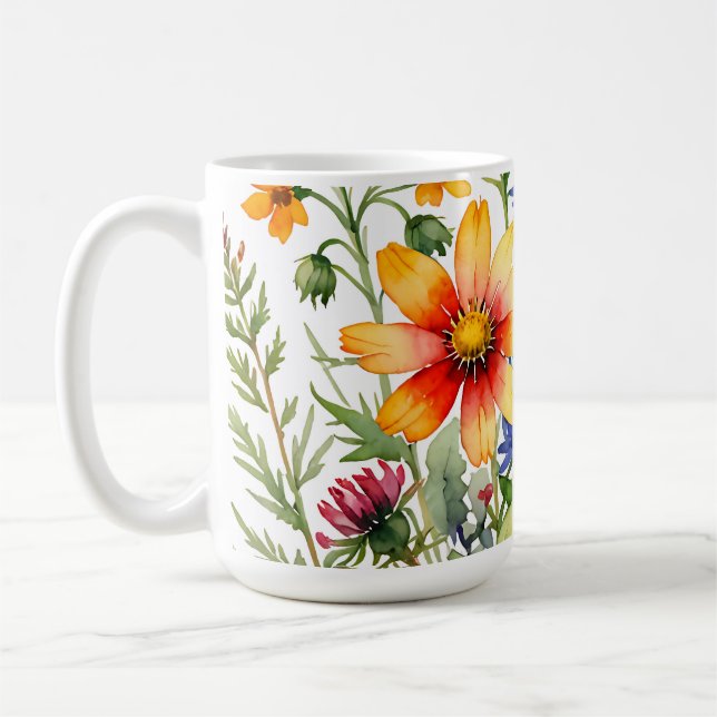 Taza De Café Pretty colorful wildflowers  watercolor painting (Izquierda)