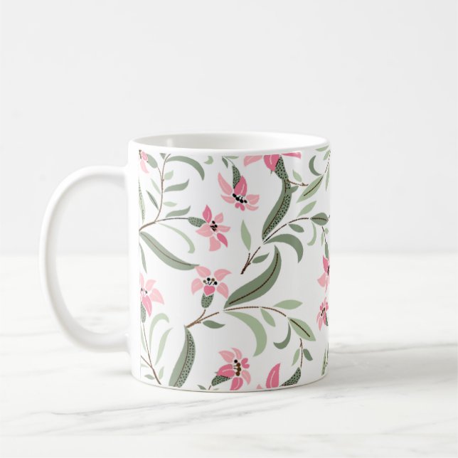 Taza De Café Pretty Elegant Pink Floral Pattern White (Izquierda)