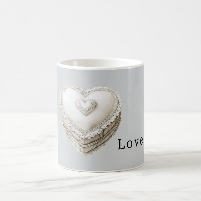 Taza De Café Pretty Grey Faux Lace White Heart (Centro)