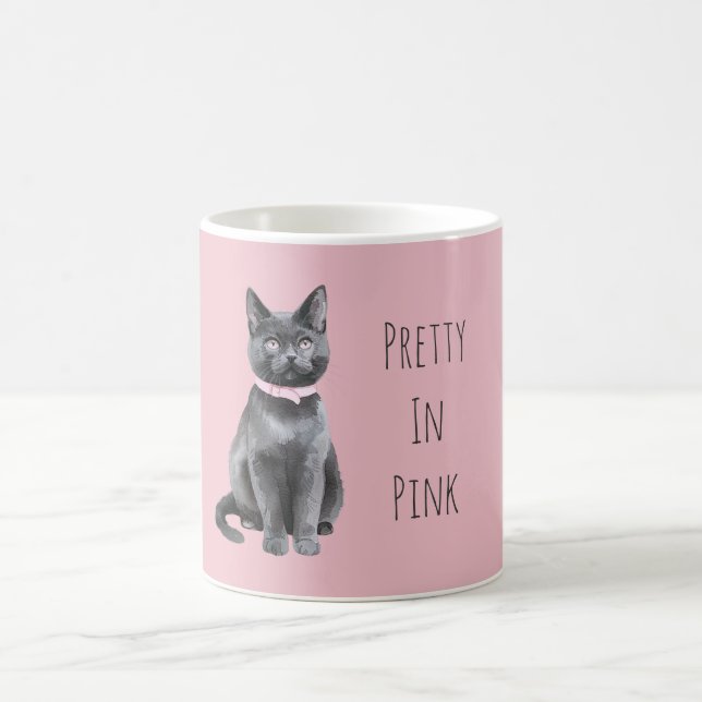 Taza De Café Pretty in Pink Grey Cat (Centro)