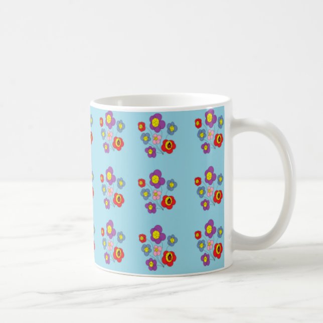 Taza De Café Pretty Ladybug and Flowers Light Blue Pattern (Derecha)