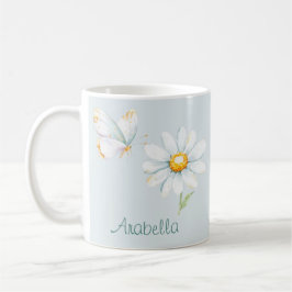 Taza De Café Pretty Pastel Watercolor Butterfly and Daisy