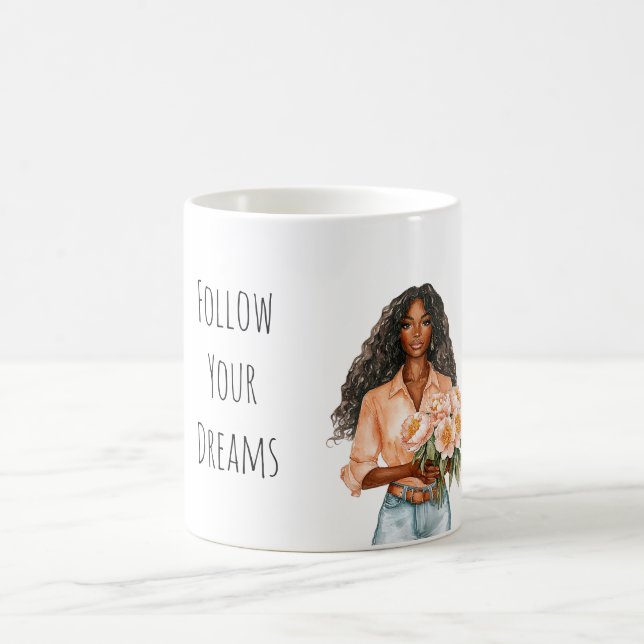 Taza De Café Pretty Peach Floral Dreams Black Lady (Centro)