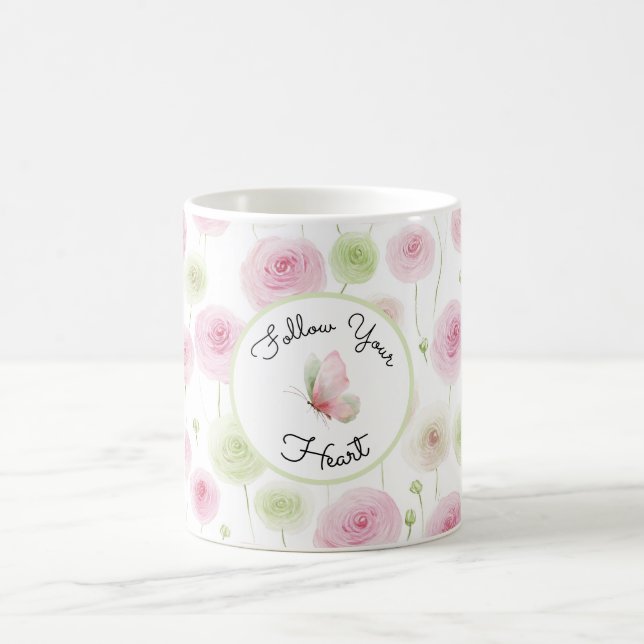 Taza De Café Pretty Pink Mint Ranunculus   (Centro)