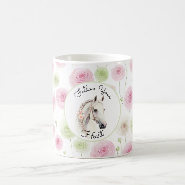 Taza De Café Pretty Pink Mint Ranunculus Horse (Centro)