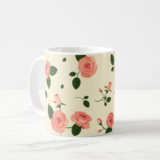 Taza De Café Pretty Pink Roses Pastel Pink Pattern (Anverso izquierdo)