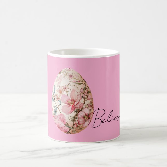 Taza De Café Pretty Pink Spring Flowers Easter Egg (Centro)