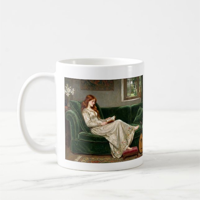 Taza De Café Pretty Red Haired Maiden Reading Book Lover Art (Izquierda)