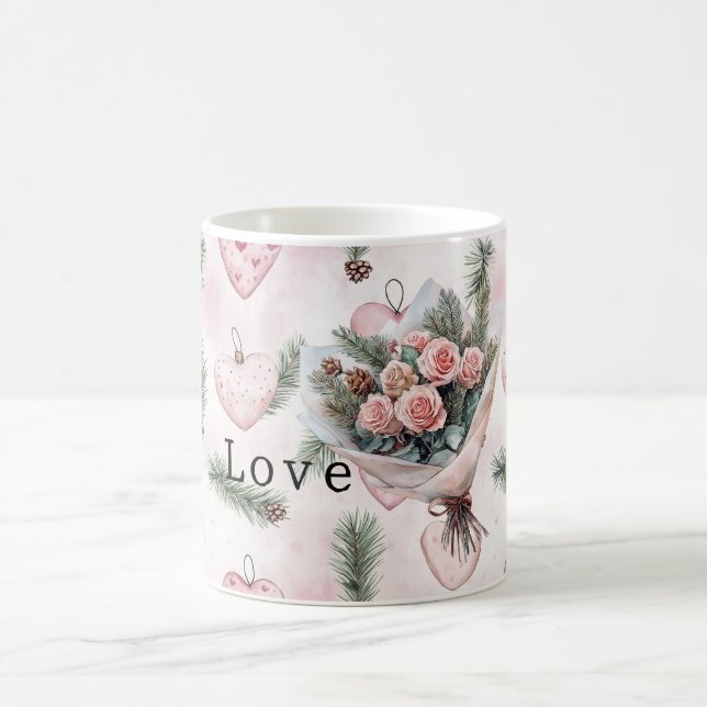 Taza De Café Pretty Roses Floral Pink Hearts (Centro)