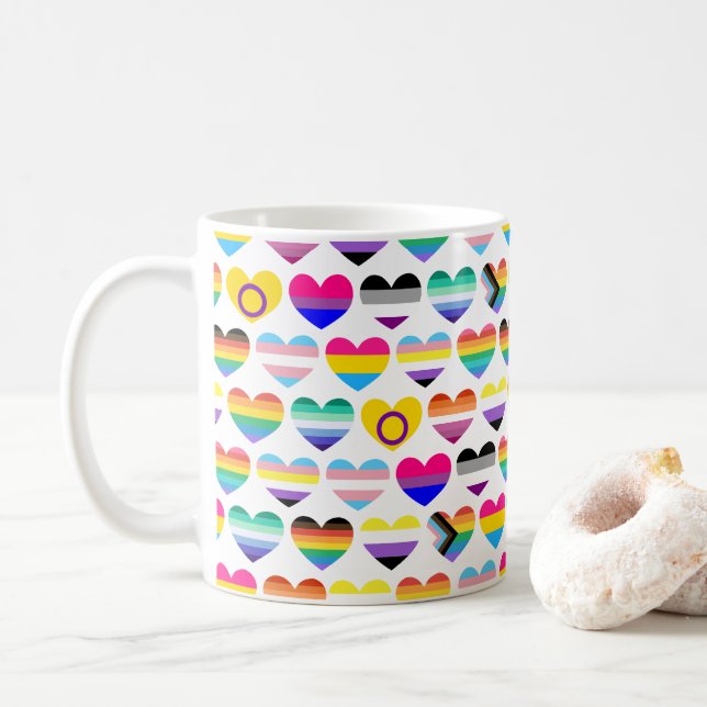 Taza De Café Pride Hearts Classic Mug, 11 oz (Con donut)