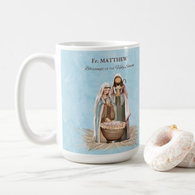 Taza De Café Priest Christmas Blessings Thanks Nativity Scene (Con donut)