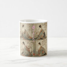 Taza De Café "Primavera al amanecer" Gato japonés en arte de ki