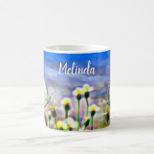 Taza De Café Primavera Amarillo Flor Jardín Mariposas Azul ciel