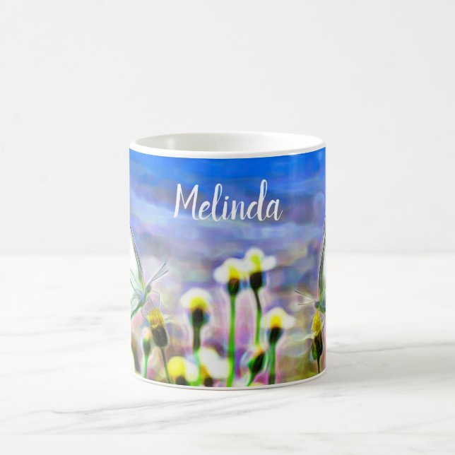 Taza De Café Primavera Amarillo Flor Jardín Mariposas Azul ciel (Centro)