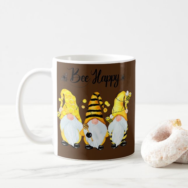Taza De Café Primavera de Bee Happy Bee Gnome  (Con donut)