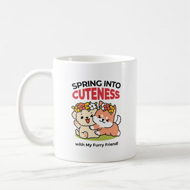 Taza De Café Primavera en la atención - Adorable Ilustracion de (Izquierda)