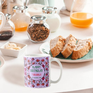 TAZA DE CAFÉ PRIMAVERA ÚNICA DOODLE ROJO FLORES CUMPLEAÑOS